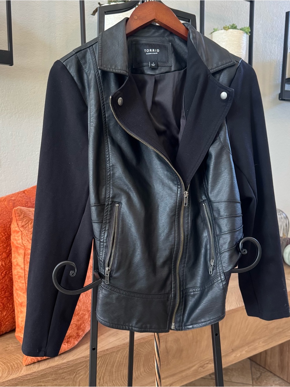 torrid Black Faux Leather Moto Jacket with Knit Sleeves- SIZE 1